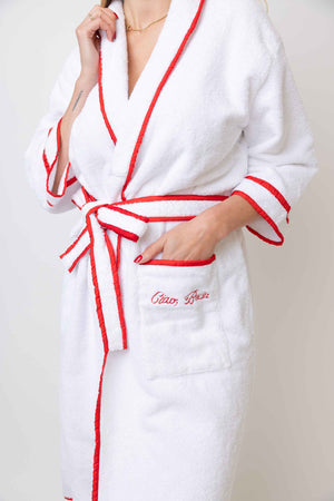 A closeup of The Happily Eva After Collection Roberta Bathrobe