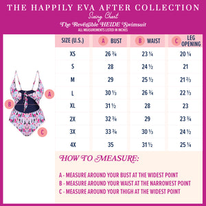 The Happily Eva After Collection Reversible Heide Swimsuit Sizing Chart
