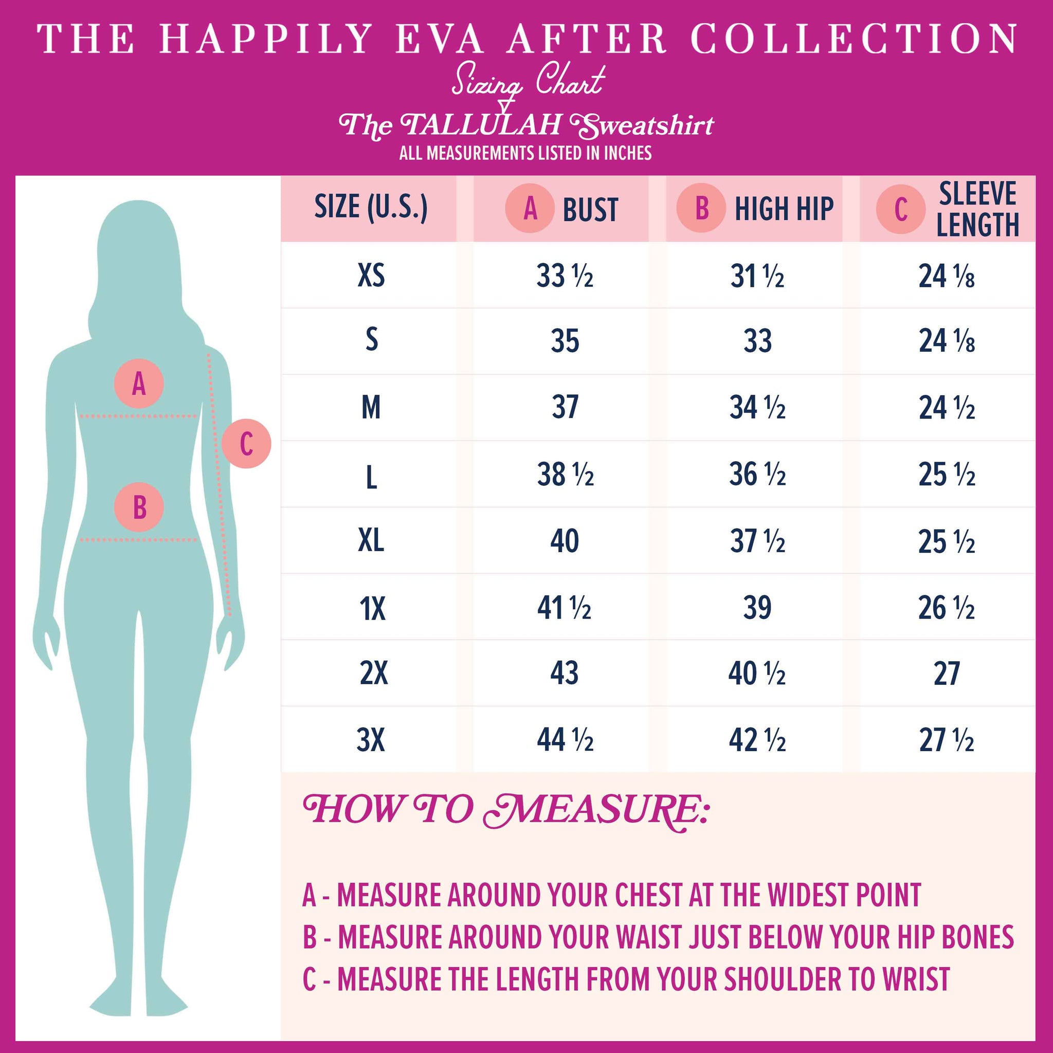 The Happily Eva After Collection Tallulah Sweatpants Sizing Chart